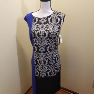 AB Studio Dress/Size 12/Color Blk-Blue & White/ NeverWorn/NWOT